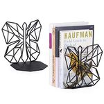 Alsonerbay Bookends Geometric Decorative Metal Book Stoppers Abstract Creative Book Supports Desktop Decor Butterfly Book Stand 1 Pair (Black)