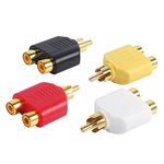 YACSEJAO RCA Y Splitter Adapter Gold Plated RCA 1 Male to 2 Female Y Splitter Connectors for Subwoofer, Car Radio, Amplifier, TV, Digital Audio Etc- 4-Pack（Red white black yellow）