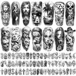 77 Sheets Chicano Temporary Tattoos Adult, Large Fake Tattoos Chicano Gangster Prisoner Day of the Dead Ride or Die Chola, Mexico Cholas Payasas Lowriders Clown Tattoo Stickers for Men Women