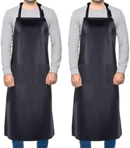 Homsolver 2 Pack Waterproof Rubber Vinyl Apron for Men with pockets, 39" Lightweight Chemical Resistant Industrial Work Apron, Adjustable Plastic Aprons for Dishwashing Butcher Dog Grooming Lab Fish