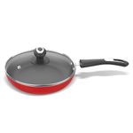 ‎Preethi Dura Collection Non Stick Fry Pan, 26 cm, with Glass Lid, Gas & Induction Compatible, 5 Star Non Stick Effect, Chilly Red