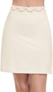 MANCYFIT Half Slips for Women Underskirt Short Mini Skirt with Floral Lace Waistband Beige XX-Large