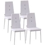 HOMCOM Modern Dining Chairs Set of 4, Upholstered Faux Leather Kitchen Chairs with Crystal Tufting and Metal Legs for Living Room, Dining Room, Bedroom, White