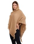 MANRA Women Solid Cape Coat Poncho (SC 21 Kashmiri Cap with Fur_Light Fawn_Free Size)