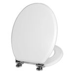 White Toilet Seat, White Durable Soft Close Toilet Seat Antibacterial Adjustable Hinges Wooden Material Toilet Seat Quick Release Removable Lid for Easy Clean and Assembly (White)