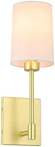 XiNBEi Lighting Wall Lamp, Modern Bedroom Wall Light 1 Light Bedside Reading Light Satin Brass Finish with Fabric Shade XB-W1215-1-SB