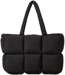 OWGSEE Puffer Tote Bag,Trendy Puffy Bags for Women Light Winter Down Cotton Padded Quilted Tote Bag Shoulder Bag, B-black, M