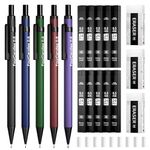 Four Candies 5PCS Metal Mechanical Pencil Set - 0.5 mm Mechanical Pencils with Dual Spring, Vintage Barrels, 240 HB #2 Lead Refills, 3 Erasers and 9 Eraser Refills for Writing, Drafting, Drawing