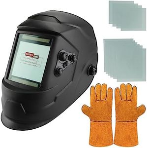 Welding Helmet Auto Darkening Solar Powered Welder Helmet with 4 Independent Shade Filter Sensor,Large Viewing Screen Anti Fog Welding Mask for Mig Tig Arc Grinding [10 x Replacement Lens]