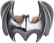 Black 925 Sterling Silver Bat Batman Ring for Men Women Open and Adjustable
