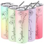 Personalized Tumbler with Name and Birth Flower, Custom Coffee Tumbler with Lid and Straw - 16 Color, Stainless Steel Travel Mug, Personalized Birthday Gifts for Women, Mom, Wife, Friends, Sisters