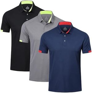 HUAKANG 3 Pack Men's Polo Shirt Short Sleeve Dry Fit Lightweight Casual Golf Shirts Athletic Tops Moisture Wicking Work Shirts(0506-Black Grey Navy-XL)