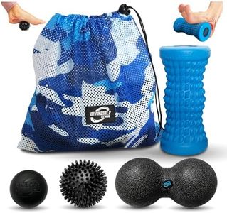 Invincible Fitness Massage Ball & Foot Roller 4-in-1 Set, Lacrosse Ball, Peanut Massage Ball, Spiky Ball, for Trigger Point Therapy, Self-Myofascial Release, Plantar Fasciitis,Deep Tissue (Blue)