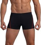 Easyglide Square Leg Suit Mens Comfortable Swimsuit for Polyester PBT Fabric (Black&Red, 36)