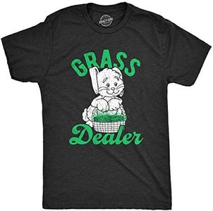 Mens Grass Dealer Tshirt Funny Easter Bunny Basket Holdiay Novelty Tee (Heather Black) - 4XL