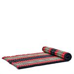 Leewadee - Foldable Floor Mattress - Japanese Roll Up Futon -Trifold Tatami Mat- Guest Floor Bed - Camping Mattress - Thai Massage Mat, Kapok Filled, 75 x 39 inches, Black Red