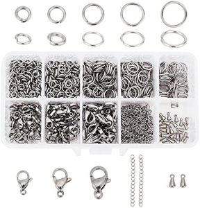 PH PandaHall 830pcs Jewelry Making Findings Stainless Steel, 680pcs 5 Styles Jump Rings 90pcs 3 Styles Lobster Claw Clasps 30pcs 40mm Extender Chains 30pcs Chain Drop for DIY Bracelet Necklace