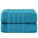 Olivia Rocco Ritz Collection 2 Pack Jumbo Bath Sheet Viscose Stripe Towels Range Highly Absorbent and Super Soft Extra Large Bathsheets Towel Sets, Teal