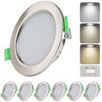 LED Recessed Ceiling Lights, 5W Ultra Slim LED Downlights, Warm White 3000K Neutral White 4000K Cool White 6500K, IP44 Dimmable Spotlights for Bathroom Kitchen Living Room,Silver 6 Pack