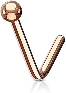 FIFTH CUE Ball End 316L Surgical Steel L Bend Stud Nose Ring (20G RoseGold)