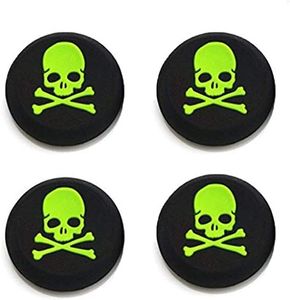 Silicone Thumb Stick Grip Cap Joystick Thumbsticks Caps Cover for PS4 PS3 Xbox One PS2 Xbox 360 Game Controllers (Green Skull 4PCS)