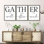 Minimalist Style 3 Pieces Eat Well Laugh Often Love Much Posters Prints Gather Sign Wall Art Canvas Painting for Gather Sign for Dining Room Decor with Inner Frame