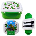 Puckator Minecraft Creeper & TNT Clip Lock Stacked Bento Lunch Box with Cutlery - Lunchbox with Multi Compartments - Small Food Containers - Lunchbox for Adults and Kids - Girls Boys Lunchbox