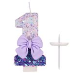 Birthday Number Candles, 2.87 inch Purple Birthday Candles Bow 0-9 Glitter Cake Topper Decorations with Sequins for Birthday Wedding Anniversary Party Baking Celebrations (Number 1)