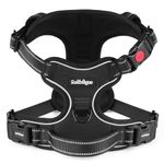rabbitgoo Dog Harness Medium with Neck Release Buckle, Adjustable No Pull Harness with Front Back Clips, Soft Padded with Easy Control Handle, Reflective Pet Walking Vest, Black, M