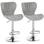 HOMCOM Bar Stools Set of 2, Swivel Counter Height Bar Stools, Height Adjustable Bar Chairs with Linen Upholstery and Footrest for Kitchen, Home Pub, Grey