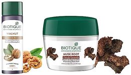 Biotique Bio Musk Root Fresh Growth Nourishing Treatment, 230g And Biotique Bio Walnut Bark Fresh Lift Body Building Shampoo For Fine & Thinning Hair, 190Ml