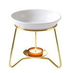 WD&CD Metal Tealight Candle Holder Oil Tart Burner Aroma Diffuser, Wax Melt Essential Oil Burner, Ceramic Oil Burners Assorted Wax Warmer Aromatherapy Holder -Gold