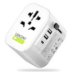 LENCENT Universal Travel Adaptor, 1 AC Socket, 2 USB Ports & 1 Type C, Grounding International Power Adapter with UK/USA/EU/AUS Plug, 200 Countries, 10A, White, 909V