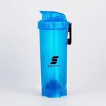 Amazon Brand - Symactive Leakproof Unbreakable Gym Protein Shaker Bottle with Rounded Bottom, Blender Ball & Hook, BPA-Free (Color: Blue, 700 ml),Plastic