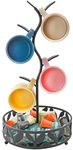 VANRA Mug Tree Holder Stand Coffee Mug Rack Countertop with Coffee Pod Basket Storage for Kitchen Counter Organizer, Black Steel (Mug Tree)