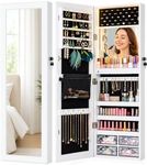 LUXFURNI LED Wall/Over‑the‑Door Jewelery Cabinet, 42 in with White Frame