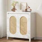 Garvee Mid Century Sideboard Buffet - 30" Retro Storage Cabinet with Rattan Doors & Adjustable Shelves, Boho Chic Accent Console for Living Room, Dining Room (White)