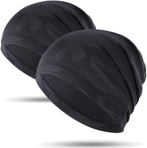 WTACTFUL Cooling Skull Cap for Men Women Breathable Sweat Hat Running Caps Skull Caps Thin Slouchy Beanie for Cycling Motorcycle Football Helmet Hard Hat Liner Summer Sport 2 Pack Camouflage Black