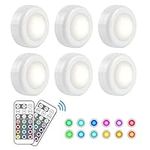 Under Cabinet Lights, OHLGT RGB Wireless LED Puck Lights 13 Colors and 4000K Dimmable, Closet Lights Battery Powered Remote Control Atmosphere Night Light Ideal for Kitchen Wardrobe Lights, 6 Packs