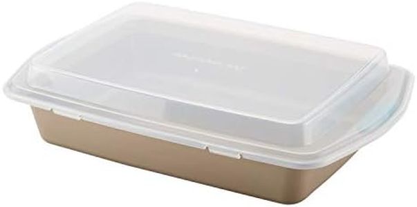 Rachael Ray Cucina Nonstick Baking Pan/Cake Pan with Lid and Grips, Rectangle - 9 Inch x 13 Inch, Brown