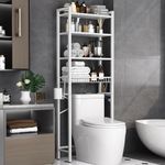 Over-The-Toilet Storage Rack, 4-Tier Bathroom Organizer Shelf Over Toilet with Adjustable Shelf and Basket, Freestanding Space Saver Bathroom Shelves Above Toilet for Room(Pure White)