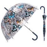 ThreeH Clear Bubble Umbrella Curved Handle Sturdy Plastic Transparent Dome 8 Ribs Automatic Open Stick Umbrella,Blue