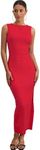 Milumia Women's Sleeveless Boat Neck Ruched Bodycon Maxi Dress Cocktail Long Dresses Elegant Red Medium