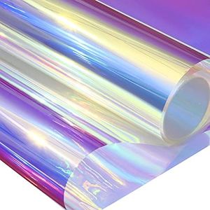 Zonon Dichroic Film Iridescent Cellophane Window Film 16 x 100 Inches Holographic Clear Window Privacy Decal Rainbow Effect Decorative Glass Self Adhesive Sticker Cellophane Roll(Blue,1 Sheet)