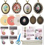 4 Packs Embroidery Kit for Beginners, Shynek 26 Pcs Mini Cross Stitch Kits includes Stamped Embroidery Clothes with Flowers Pattern Embroidery Necklace Pendant Embroidery Hoops and Necklace Chains