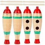 Yopay 4 Pack Guiro Instrument Fish Shaped, Latin Percussion Instrument for Kids, Colorful Wooden Musical Instruments with Rhythm Sticks for Girls, Boys, Adults, Educational Early Learning