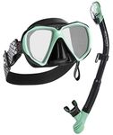 Phantom Aquatics Rapido Boutique Collection Otimo Duo Tempered Glass Scuba Snorkeling Mask Dry Snorkel Set (Mint Black)