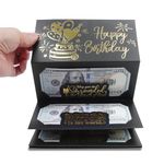 HOMANGA Birthday Money Envelope for Cash Gifts, Surprise Cash Envelope for Men Women Kids, Birthday Gift Card for Men Women Girls Boys, Black Gold Money Holder