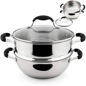 AVACRAFT 18/10, 3 Piece Stainless Steel Steamer Cooking Pot Set, Steamer for Cooking, Steamer Pan Set with Glass Lid, Momo Maker, Induction Steamer Pot