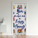 Happy Camping Door Curtain, Teens Camper Blackout Curtain, Rustic Farmhouse Doorway Curtain for Kids Boys Girls Adult, Colorful Cartoon Car Privacy Darkening Door Drape, 1 Panel, 52"W X 80"L